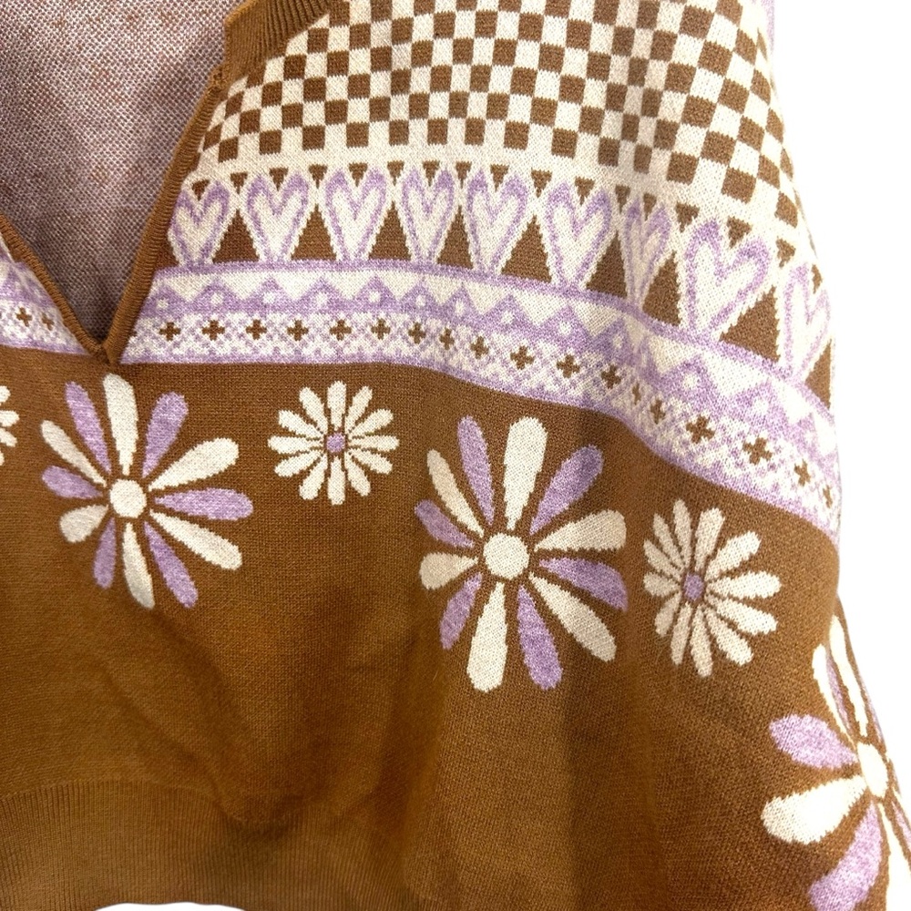 Altar'd State Cropped Boho Brown Floral Sweater Women's Size Large - Picture 3 of 4